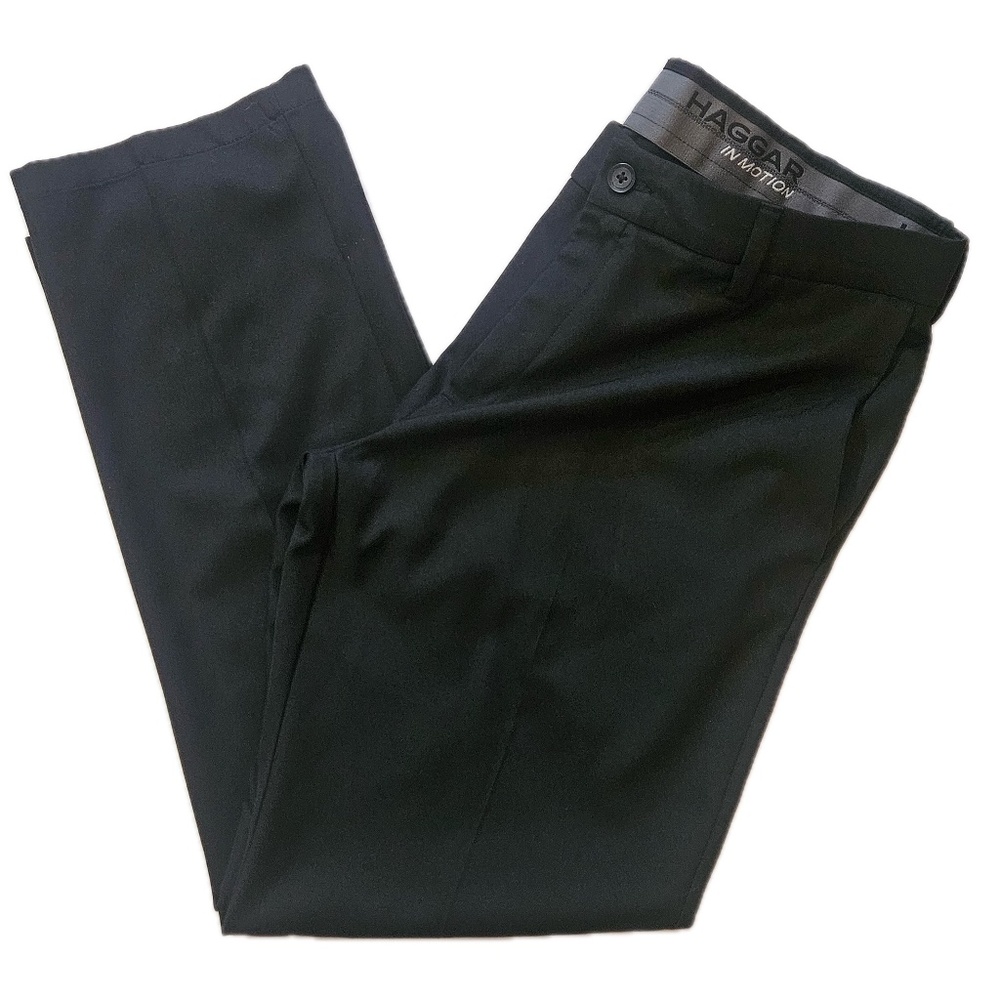 Haggar Cool 18 Pro Pants Mens 38x32 Black Flat Front Dress Trousers Straight Leg
